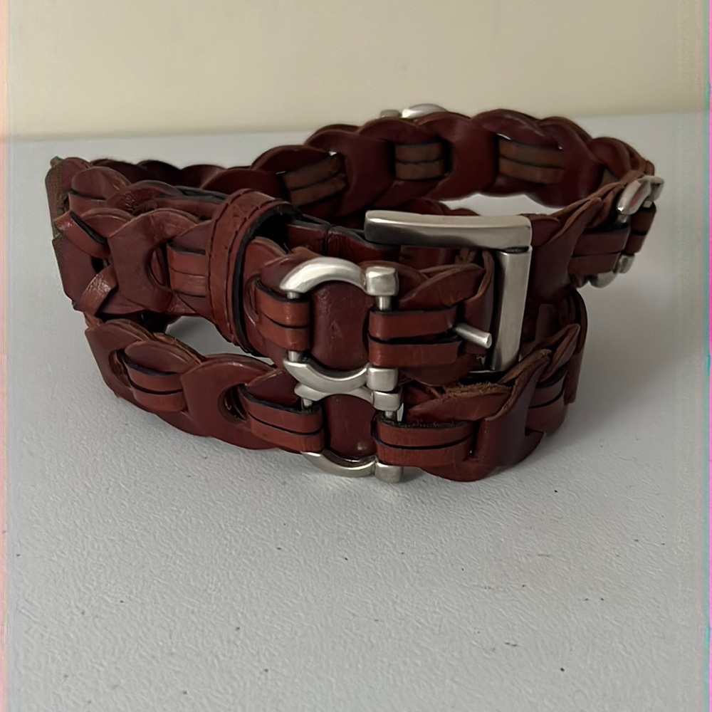 Braided Leather Belt with Silver Buckle